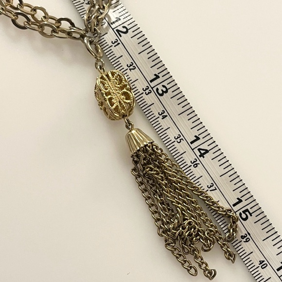 Vintage Emmons Gold Tone Tassel Pendant Chain Necklace - Picture 13 of 16